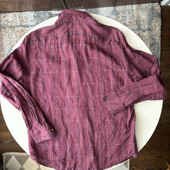 Baird McNutt Men’s Linen Murano Button Down Shirt Size Large Burgundy - Picture 6 of 8